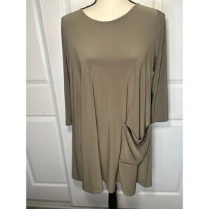 Sun Kim Olive Green 3/4 Sleeve Zipper Pocket Tunic Top Small Made in USA